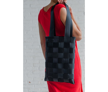 Sweatshop Deluxe bags, car belt shopping bag, black bag, sustainable bag