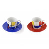 Mondrian espresso cup with a blue or red saucer