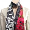 Silk scarf in red, white, grey and green