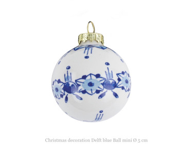 Royal Delft kerstbal mini 5 cm met bloem motief in Delfts blauw: cadeau tip voor Kerstmis